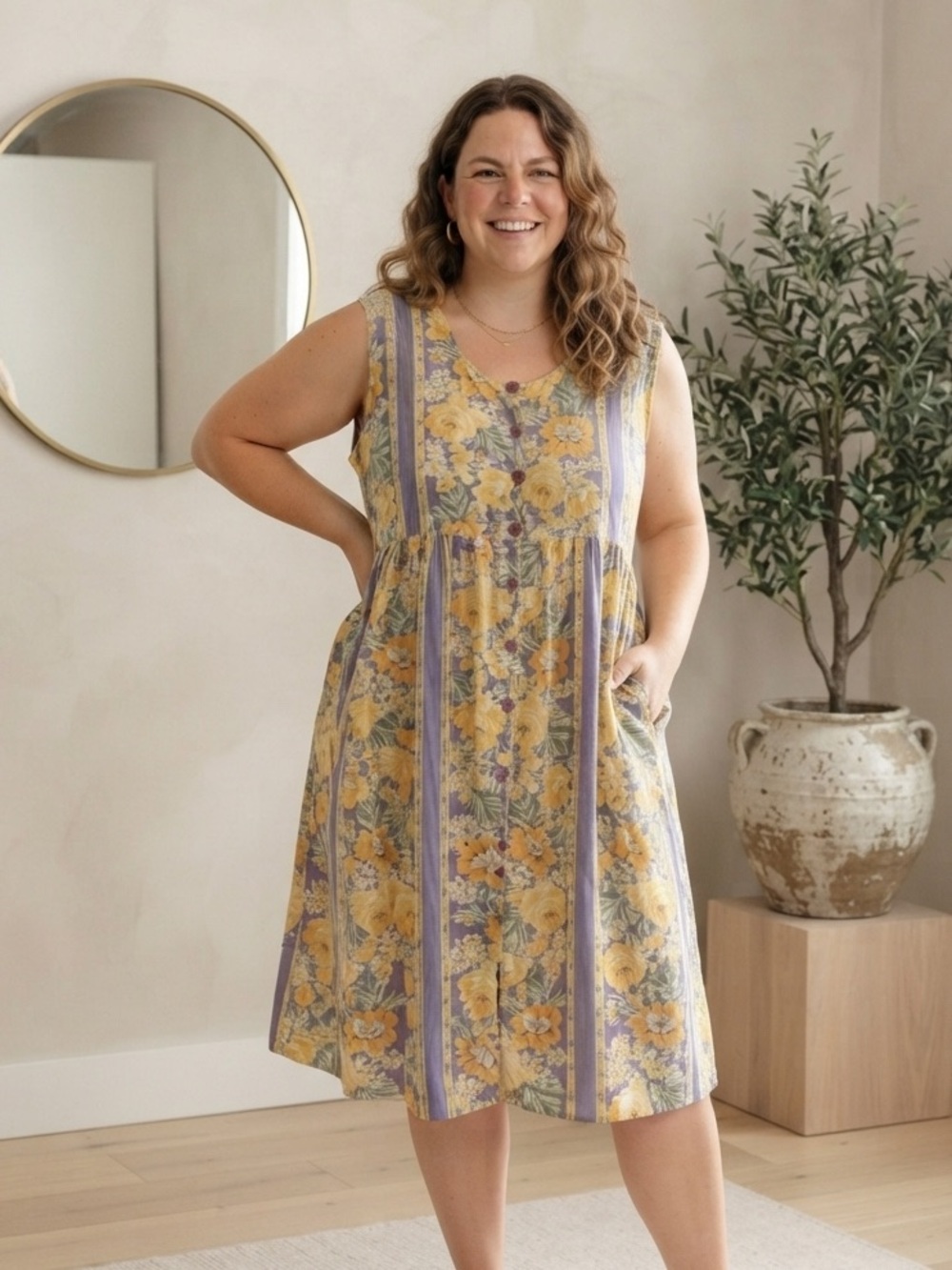 April Cornell Sz 2X Cotton Floral Cottagecore Vintage Sleeveless Midi Dress